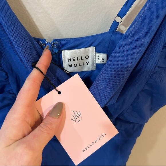 NWT Hello Molly Late Night Music Mini Dress Blue Ruched Sleeveless Size 4 - Picture 4 of 7
